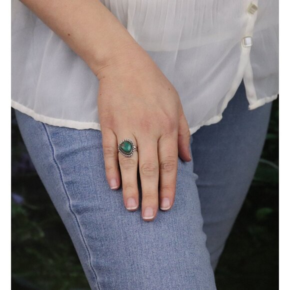 Sterling Silver Green Turquoise Ring Size 6 - Picture 4 of 6